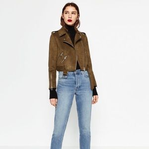 ZARA Taupe Faux Suede Moto Jacket